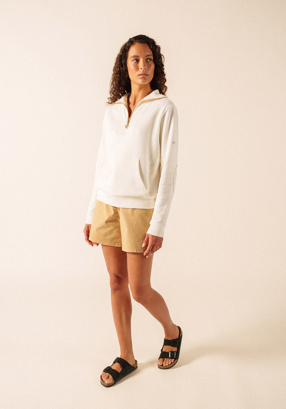 LOU Cotton Fleece Quarter-Zip Sweatshirt (IVORY / SAIL CANVAS)