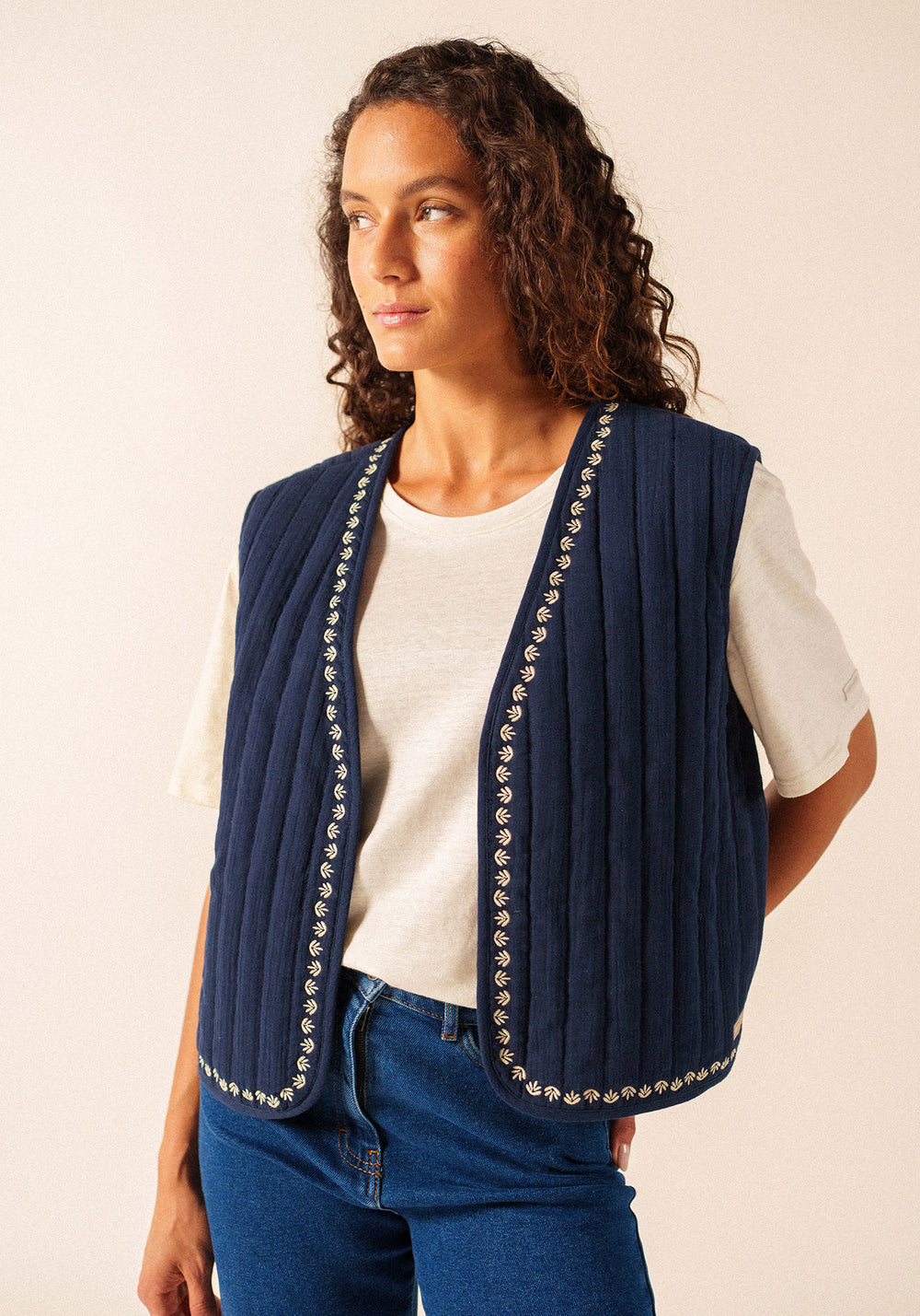 St Lily cotton quilted vest (NAVY / SAIL CANVAS)