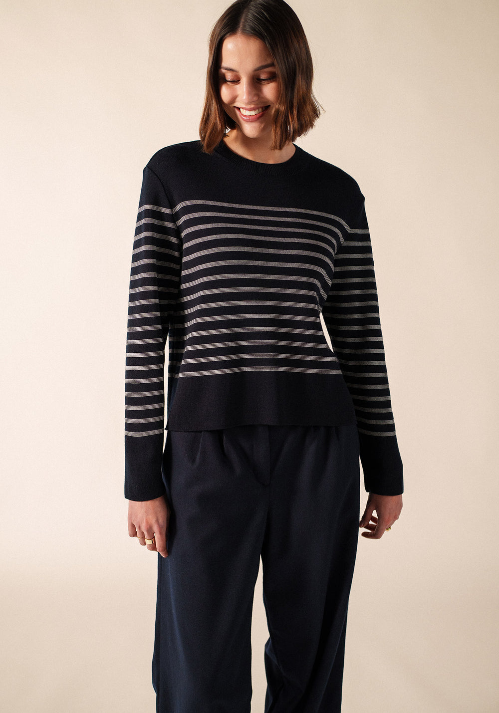 AULON Heathered Striped Wool Sweater (NAVY / WHITE)