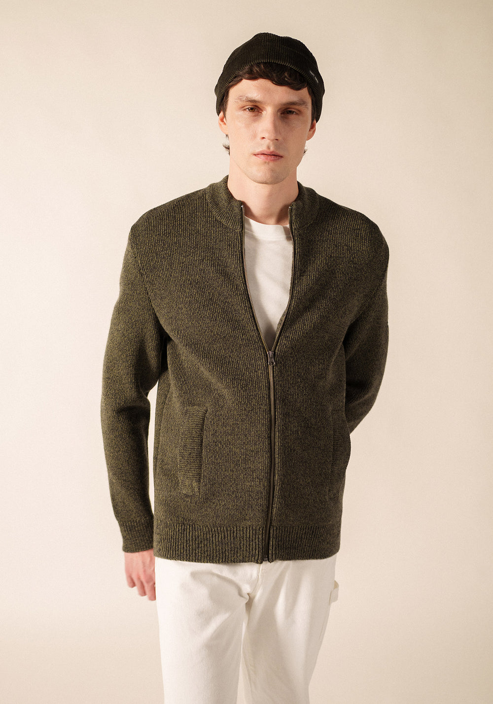 PIAU Cardigan (GRAY / OLIVE GREEN)