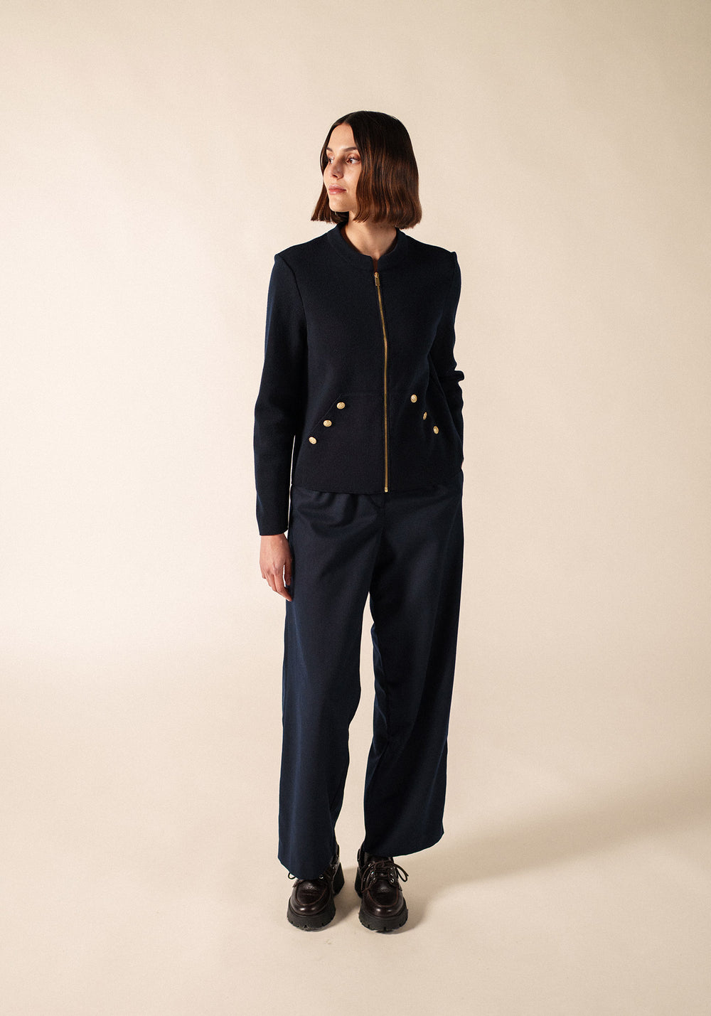 BOUSSOLE Wool Ponte Knit Jacket (NAVY)