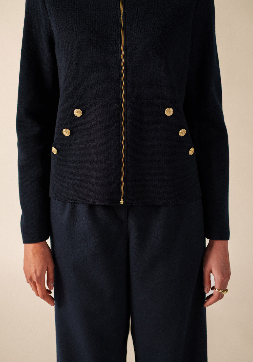 BOUSSOLE Wool Ponte Knit Jacket (NAVY)
