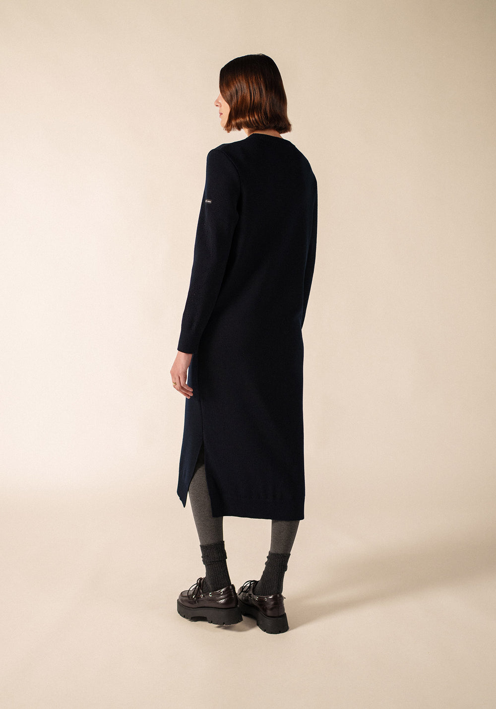 ASCOU Pointelle Sleeve Sweater Dress (NAVY)