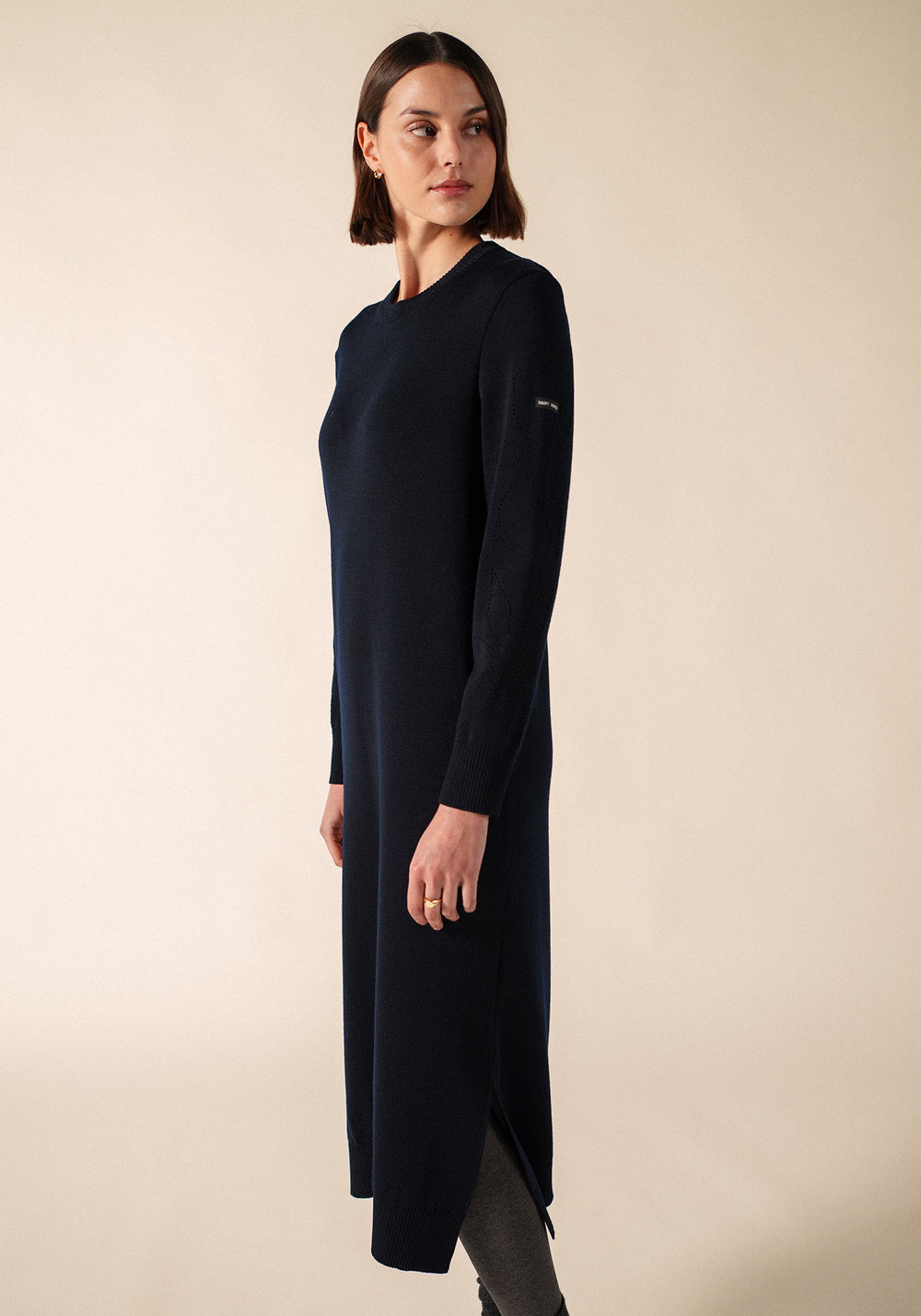 ASCOU Pointelle Sleeve Sweater Dress (NAVY)