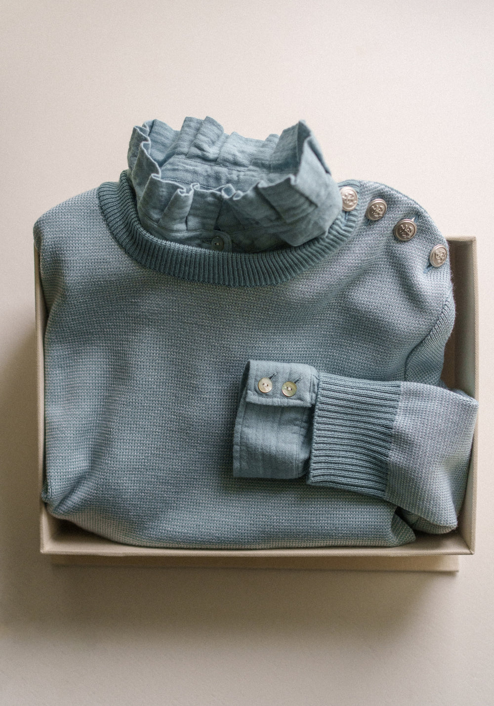 CANCALE CHINE Fisherman Sweater for Women (LIGHT COASTAL BLUE / WHITE)