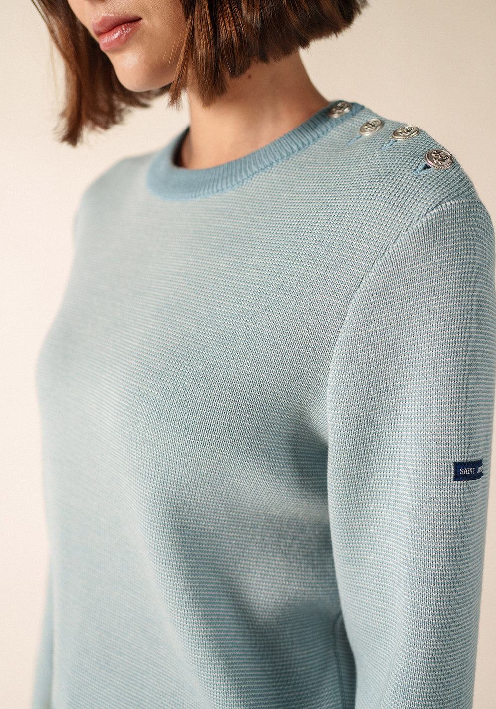 CANCALE CHINE Fisherman Sweater for Women (LIGHT COASTAL BLUE / WHITE)