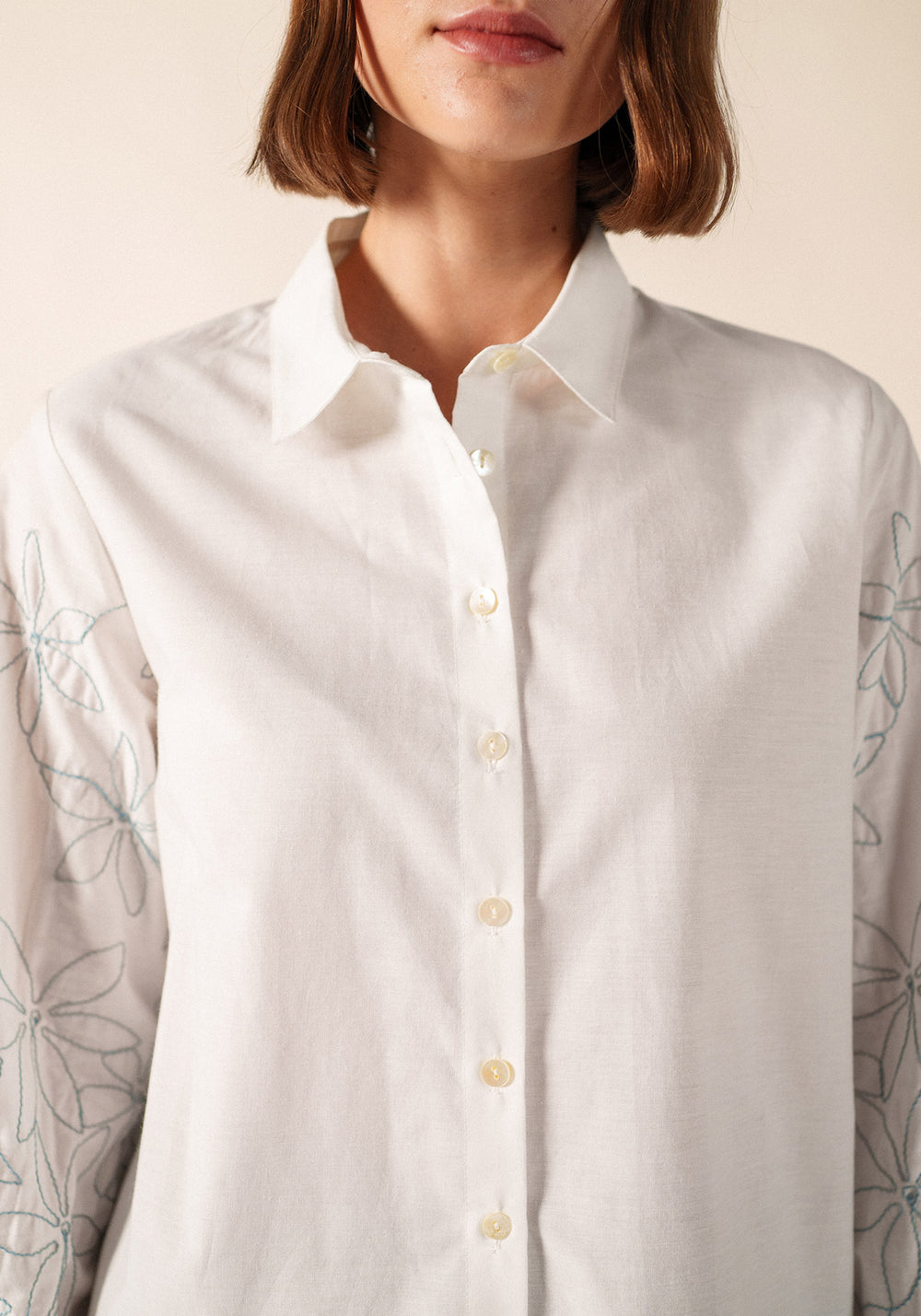FLORICA Embroidered Cotton Poplin Shirt (IVORY)