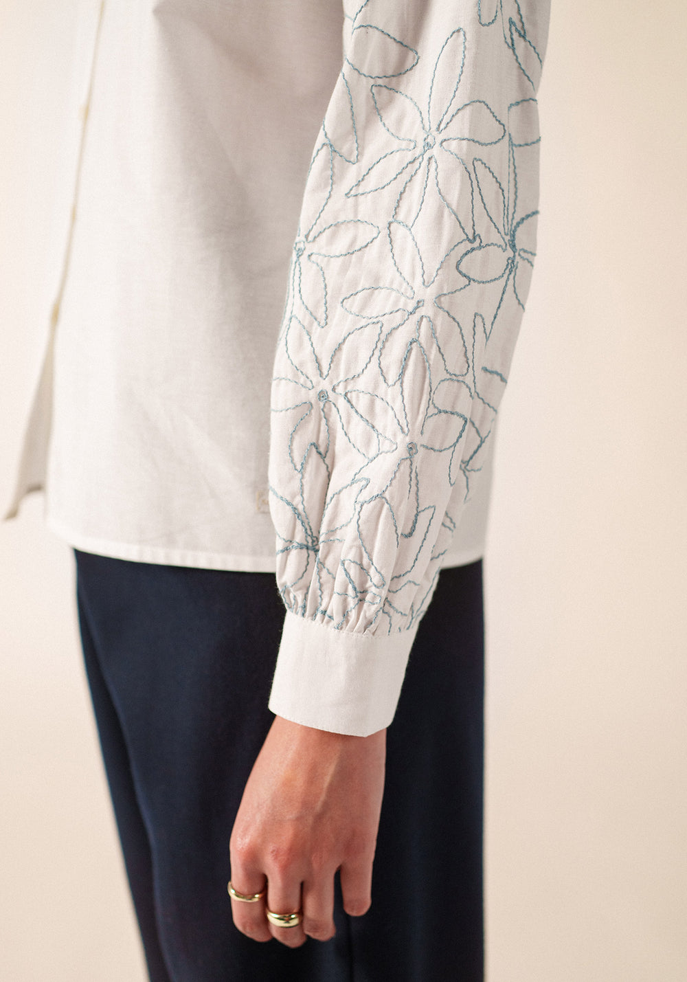 FLORICA Embroidered Cotton Poplin Shirt (IVORY)
