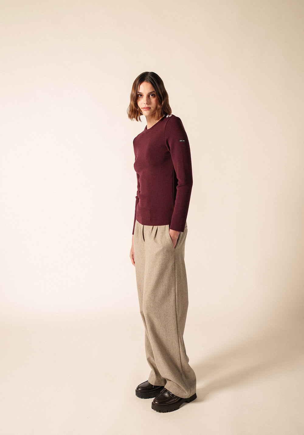 BIANCA HIVER Pleated Wool Flannel Pants (DARK BEIGE)