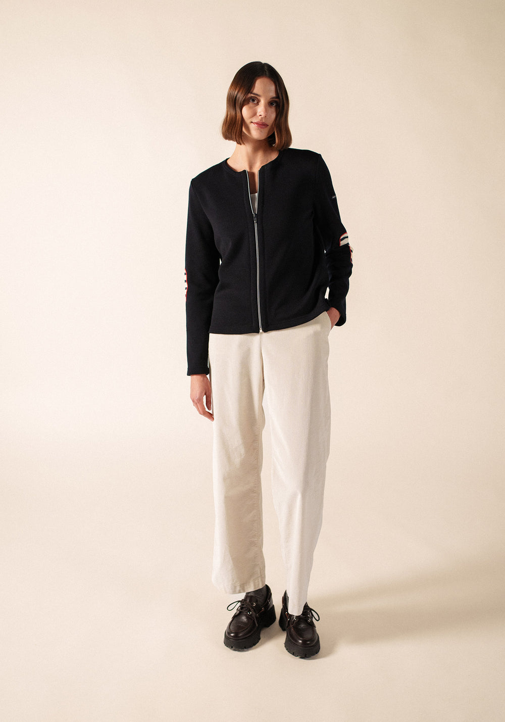 VAUJANY GEMINI CARDI Wool Cardigan (NAVY / ECRU / RED)
