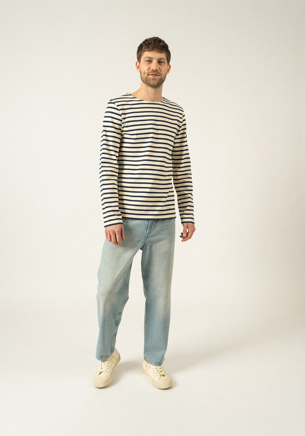 MERIDIEN MODERNE - Original Breton Shirt | Heavyweight Cotton | Men Fit (ECRU / NAVY)