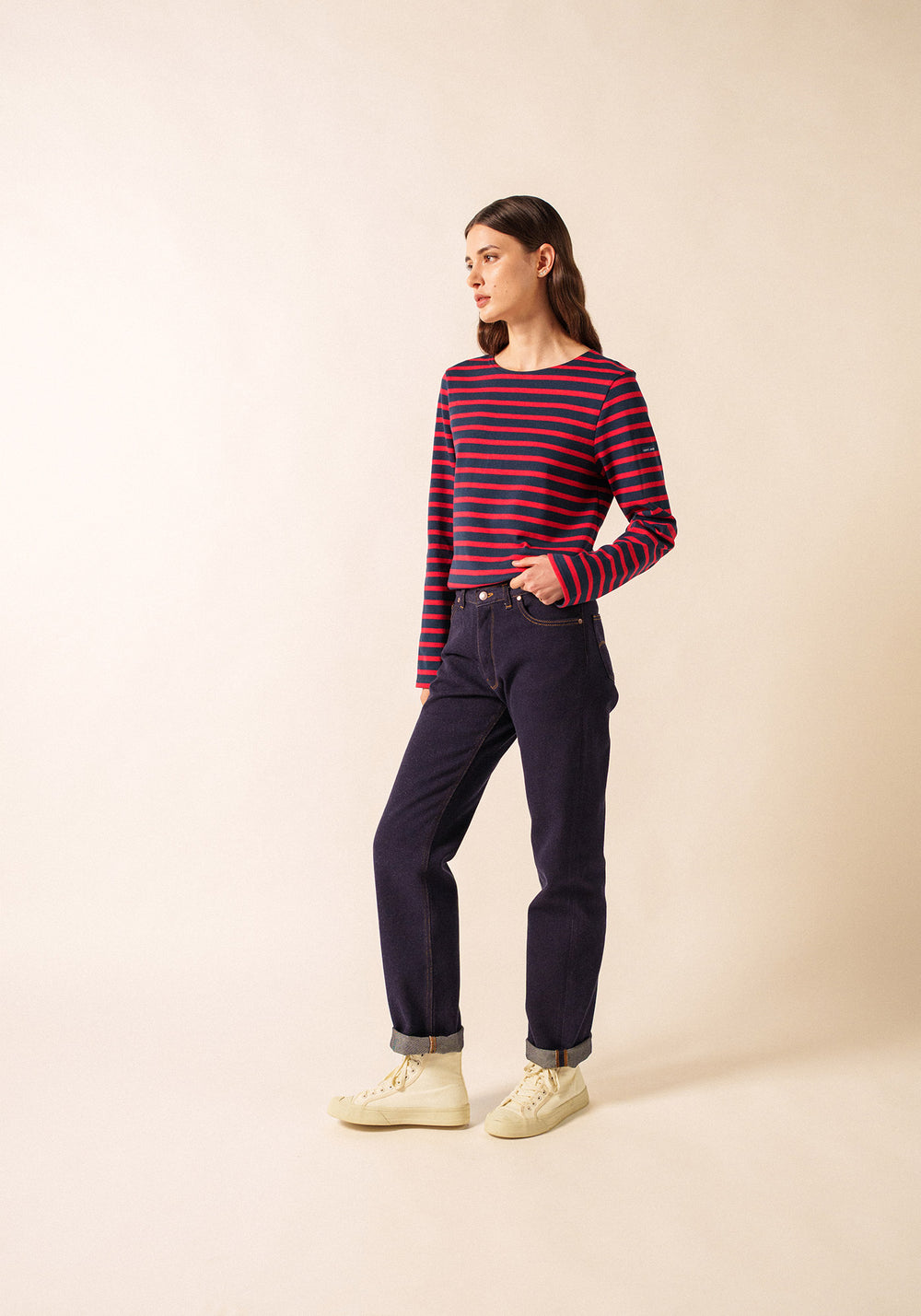 Meridien Moderne Breton Shirt (NAVY / RED)