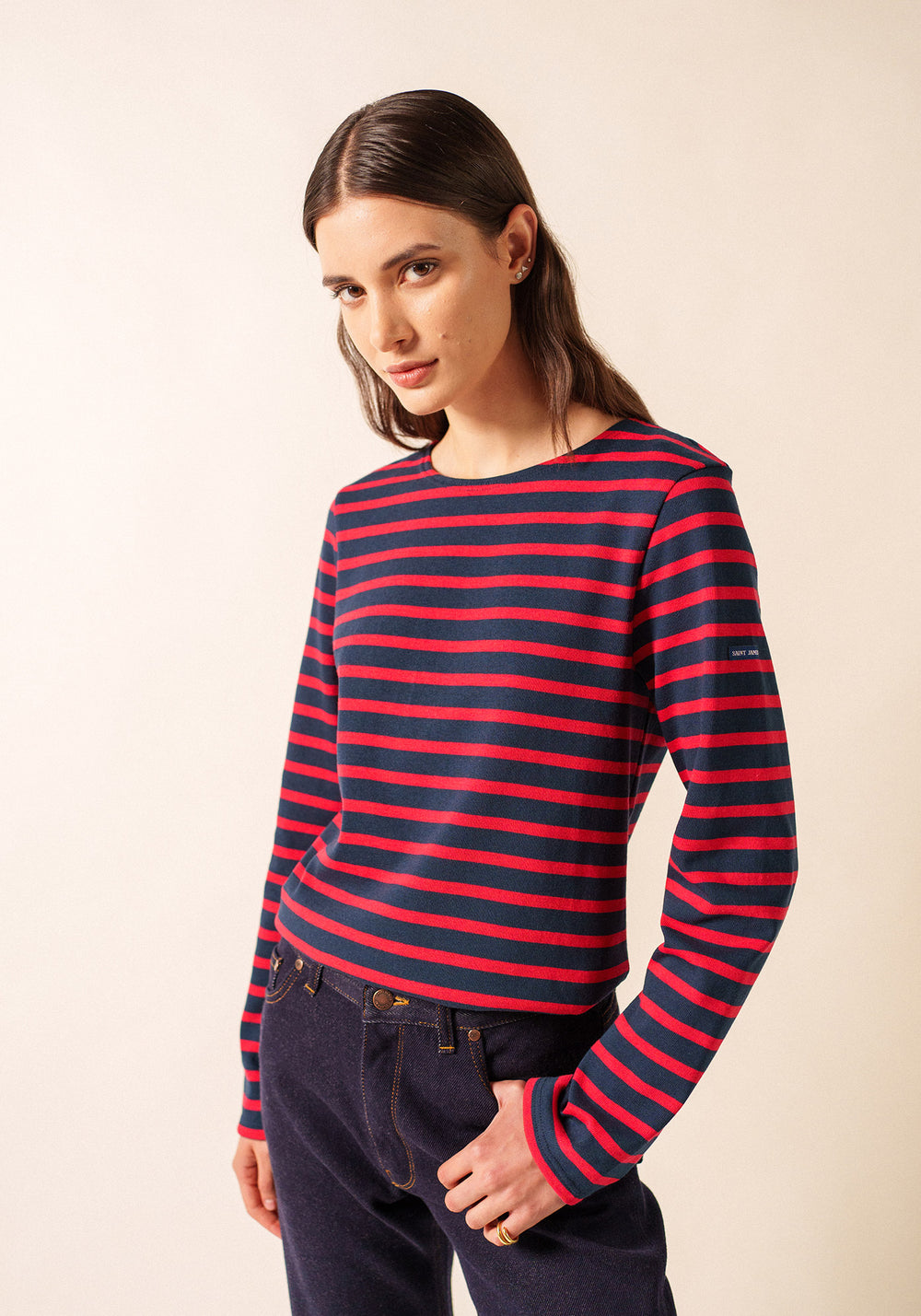 MERIDIEN MODERNE Breton Shirt (NAVY / RED)