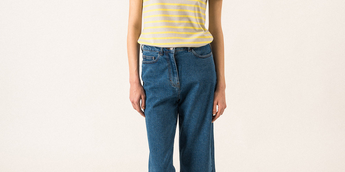 Stripe Cotton Silk Short Sleeve Top