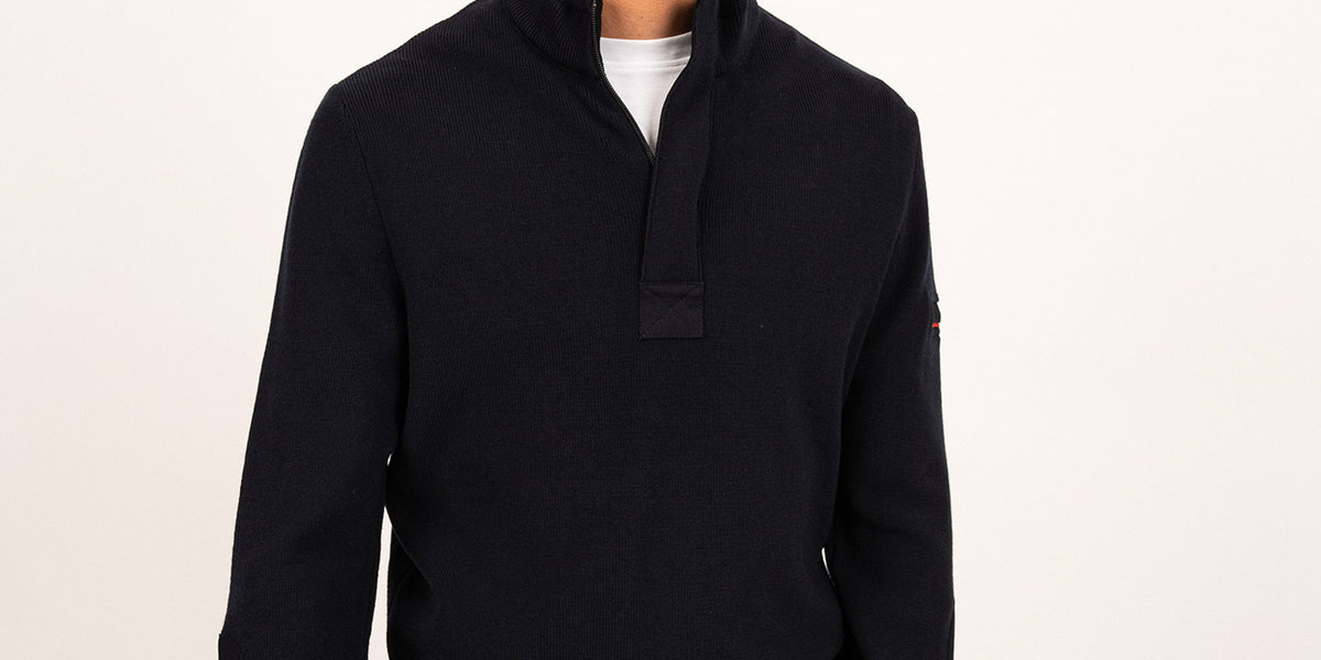 LOUP DE MER II - Quarter Zip Sweater with Forearm Canvas Trim For