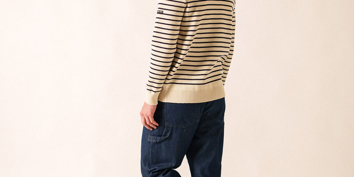 Breton Striped Fisherman Sweater - Shoulder Buttons - Saint James 