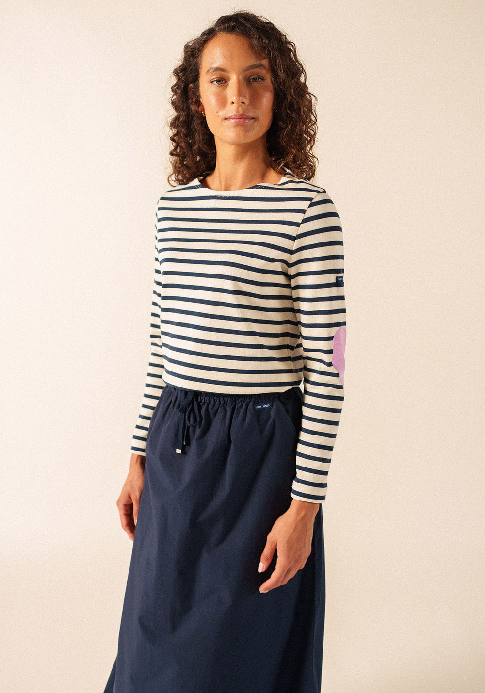 Vaujany Heart Breton Shirt (ECRU / NAVY / TEA ROSE PINK)