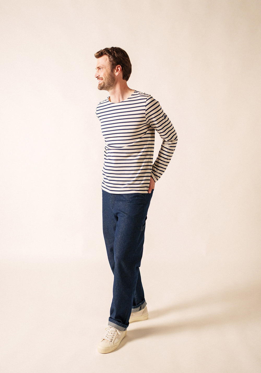 Minquiers Modern Breton Shirt (ECRU / NAVY)
