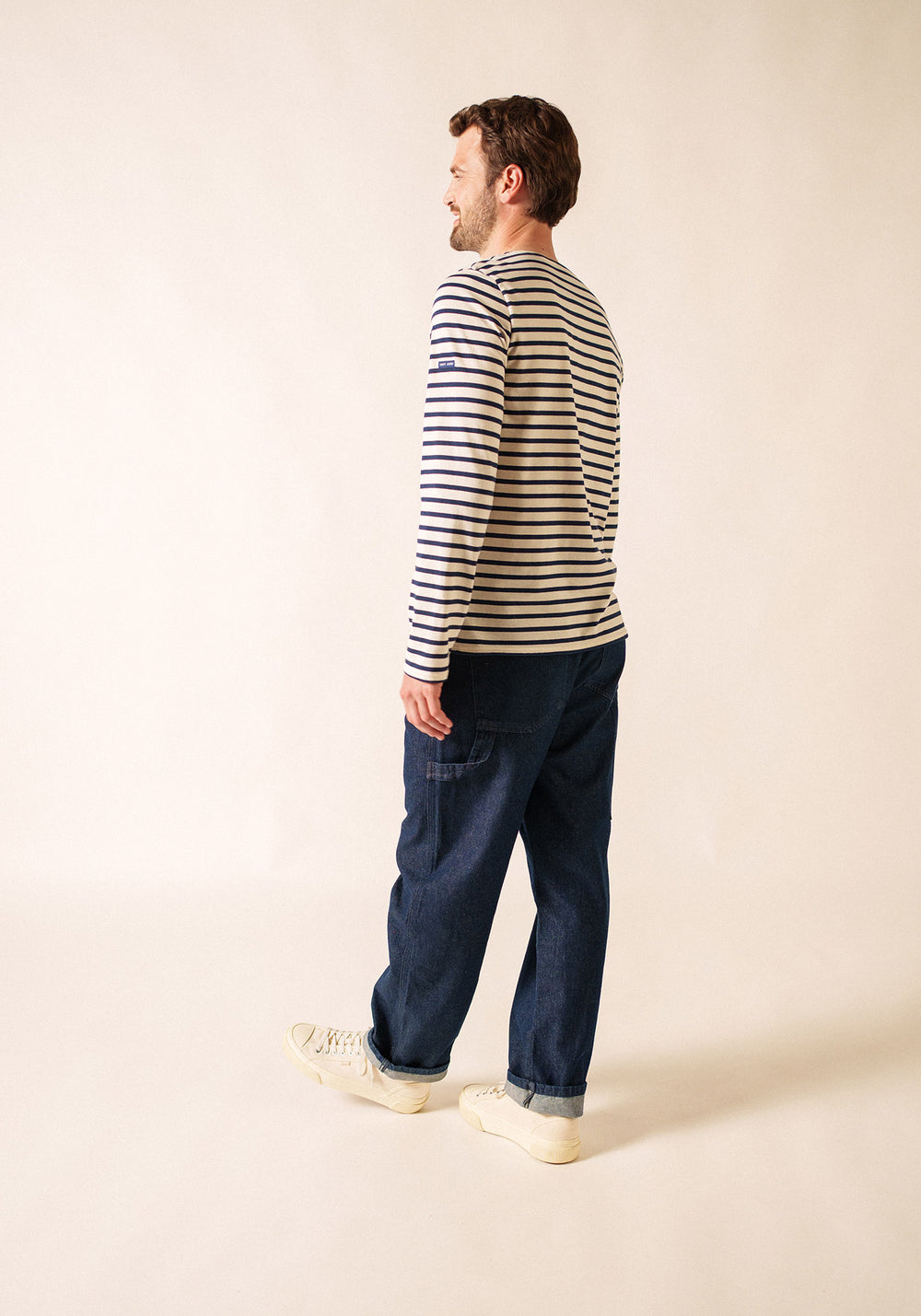 Minquiers Modern Breton Shirt (ECRU / NAVY)