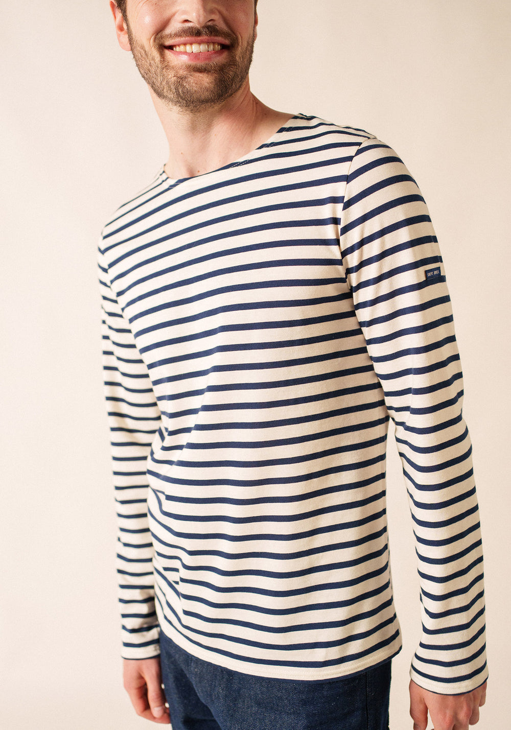 Minquiers Modern Breton Shirt (ECRU / NAVY)