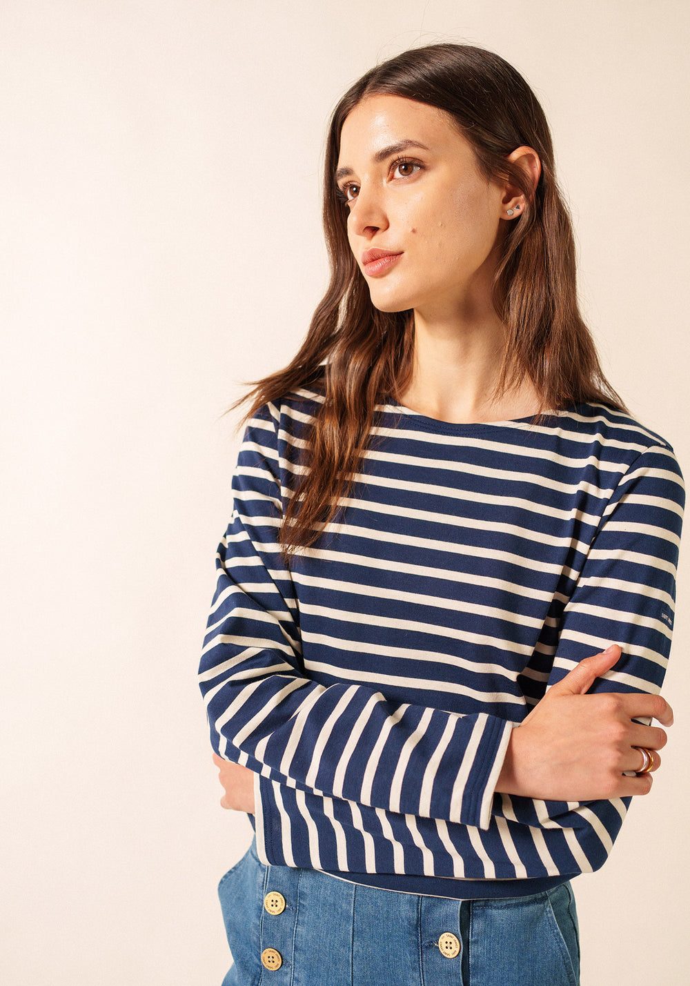 Minquiers Modern Breton Shirt (NAVY / ECRU)