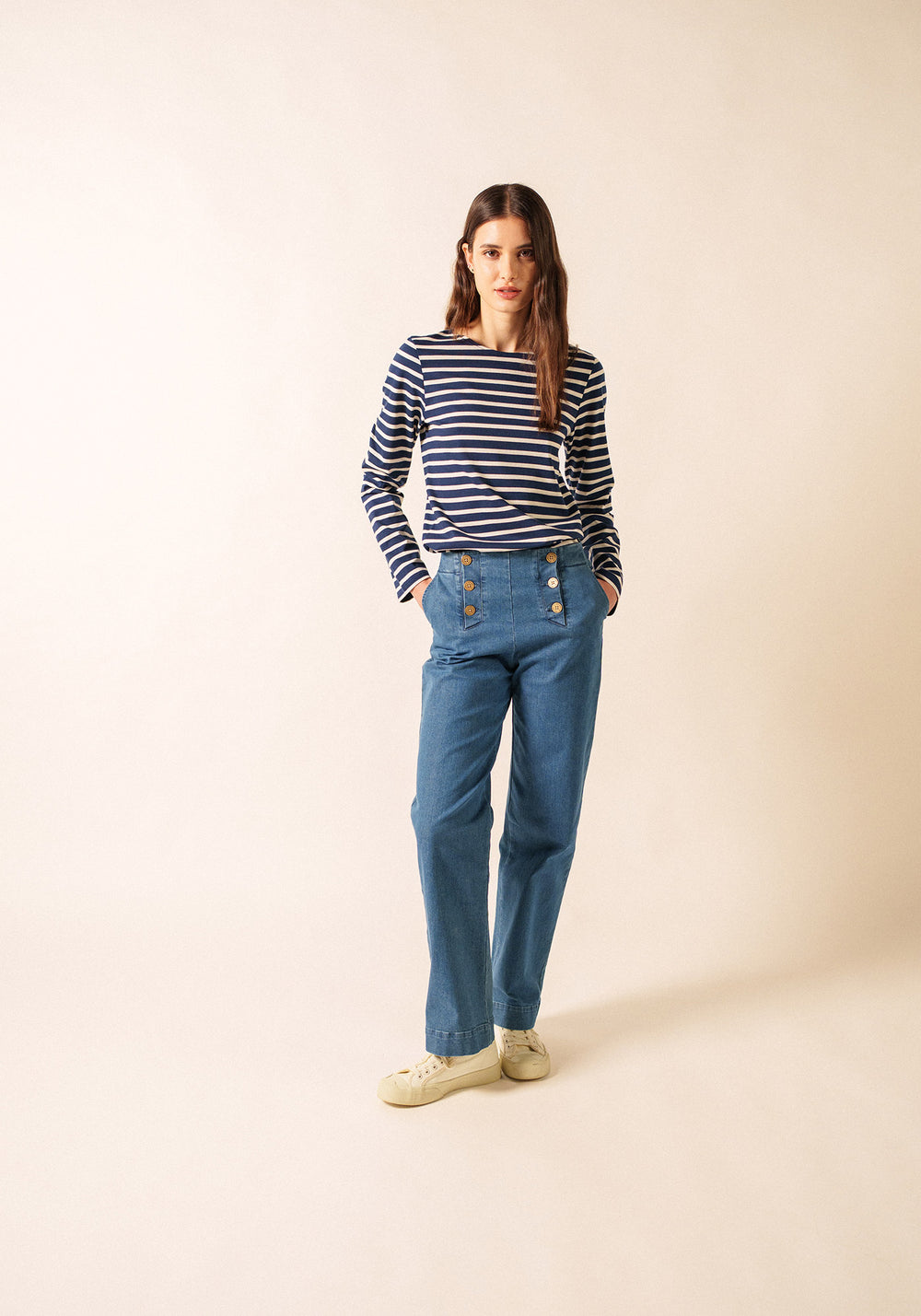 Minquiers Modern Breton Shirt (NAVY / ECRU)