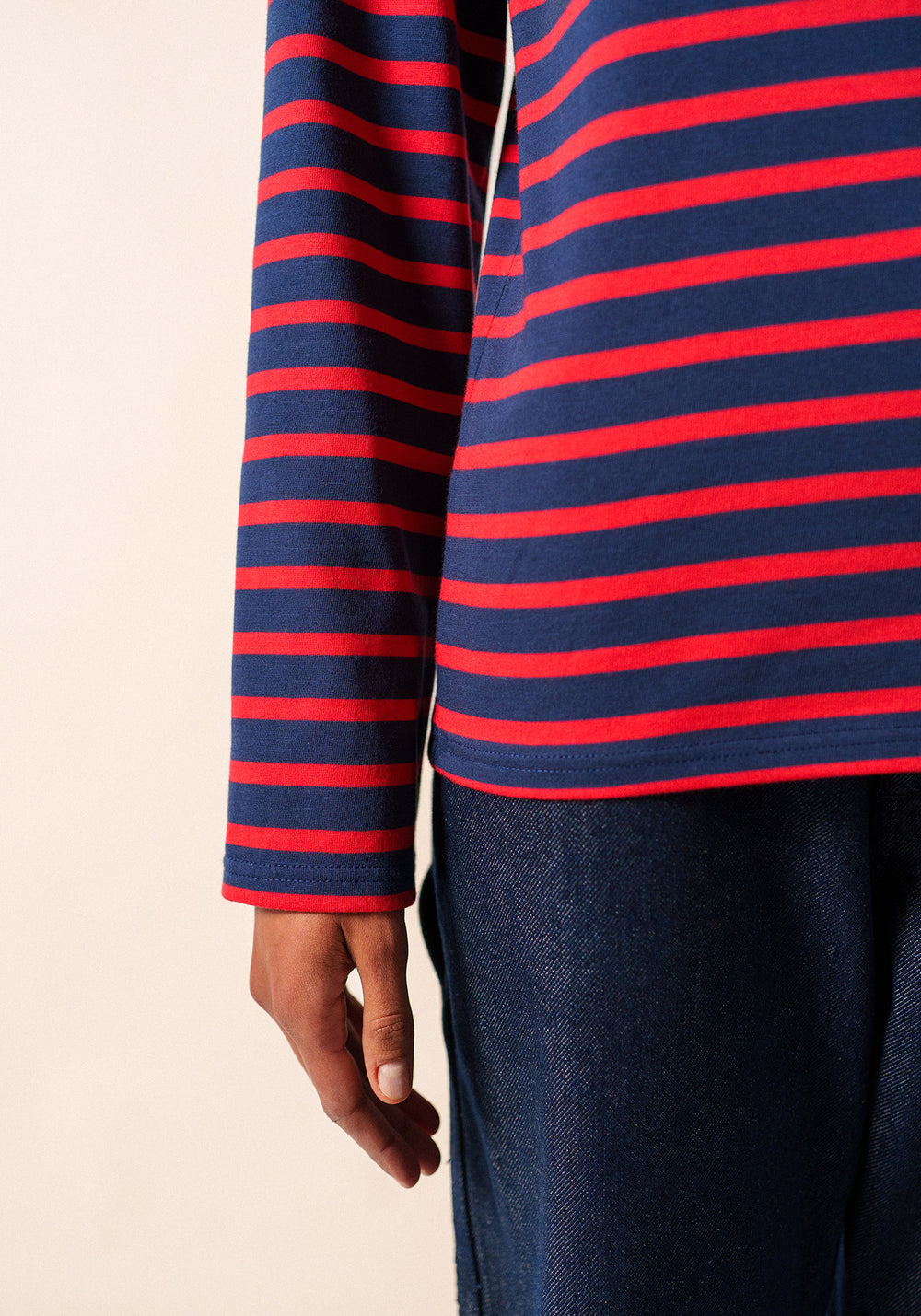 Minquiers Modern Breton Shirt (NAVY / RED)