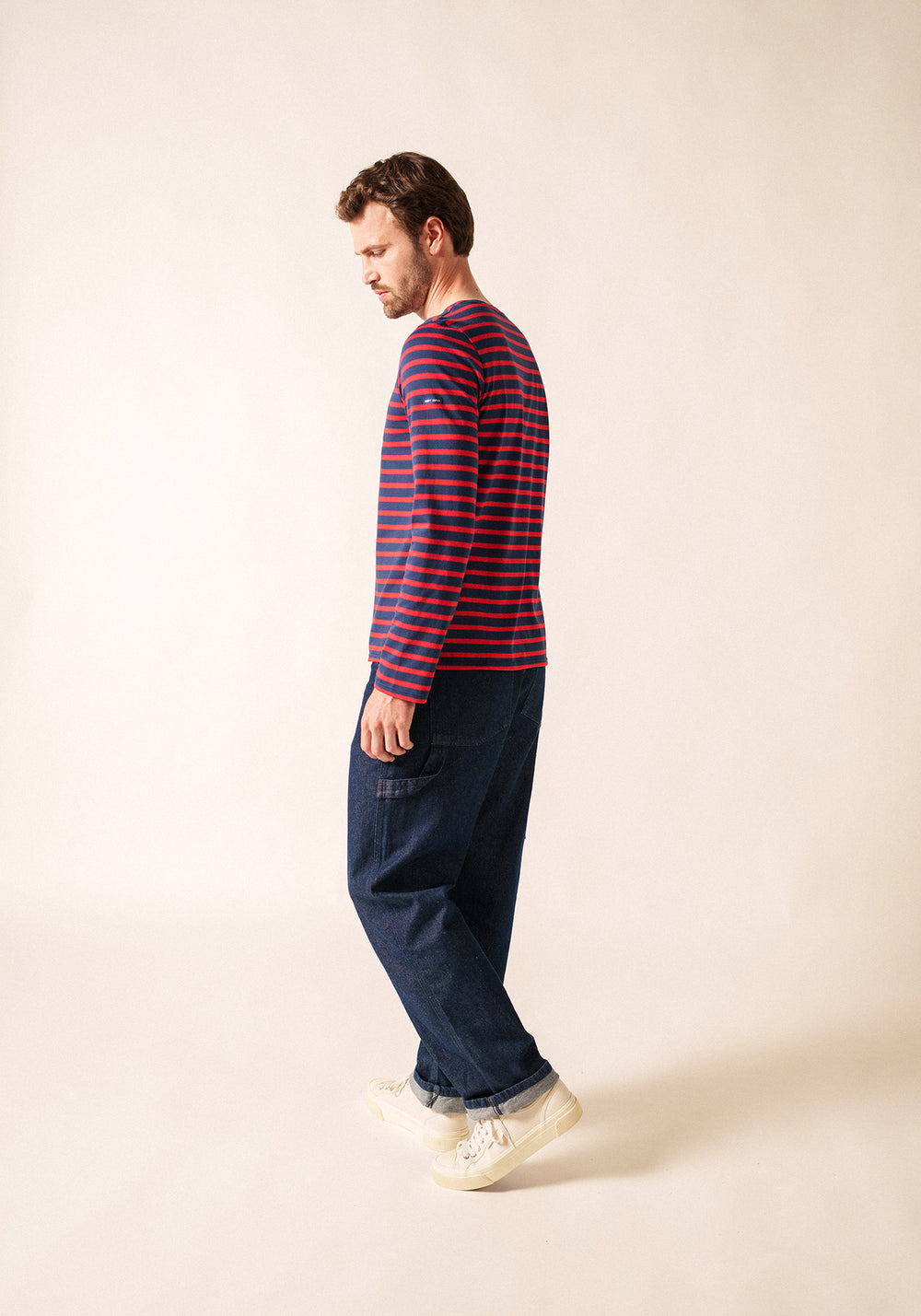 Minquiers Modern Breton Shirt (NAVY / RED)