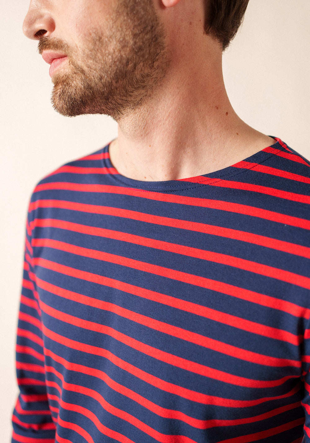 Minquiers Modern Breton Shirt (NAVY / RED)