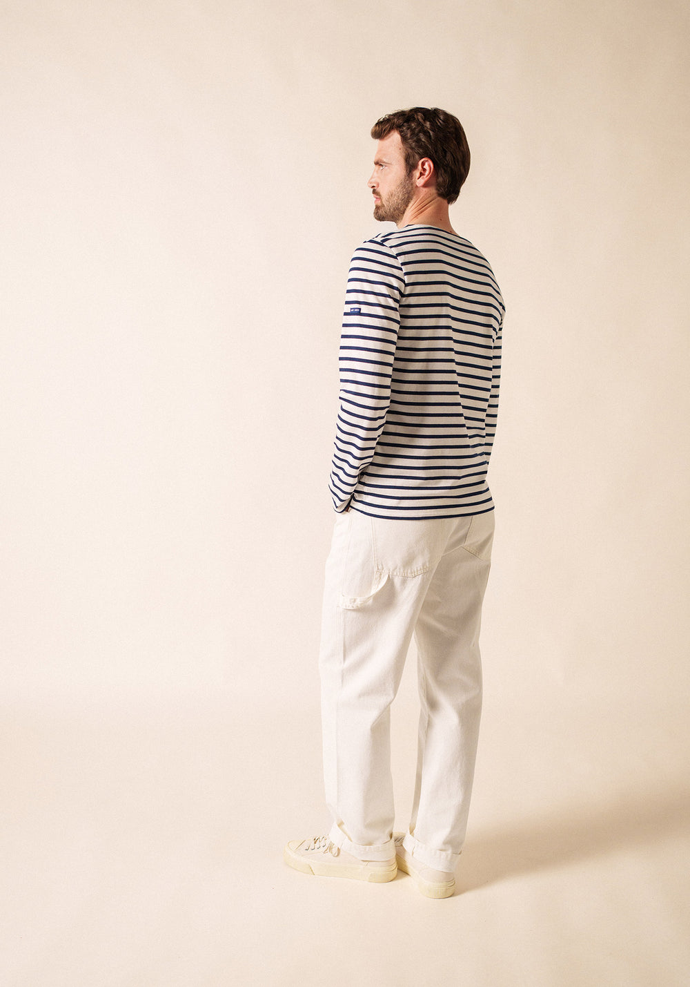 Minquiers Modern Breton Shirt (WHITE / NAVY)