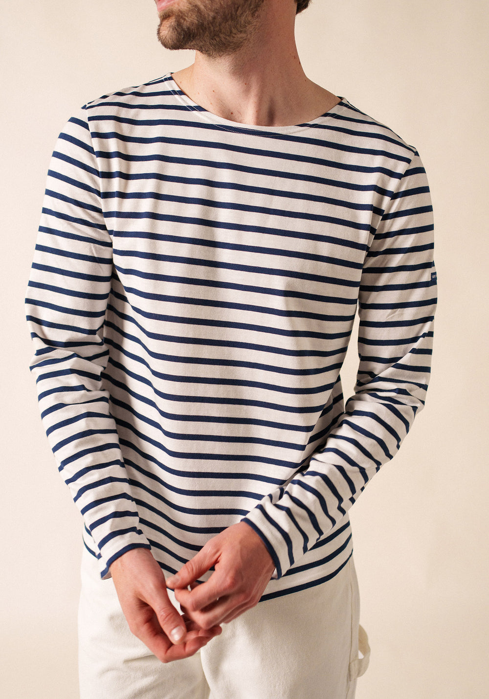 Minquiers Modern Breton Shirt (WHITE / NAVY)