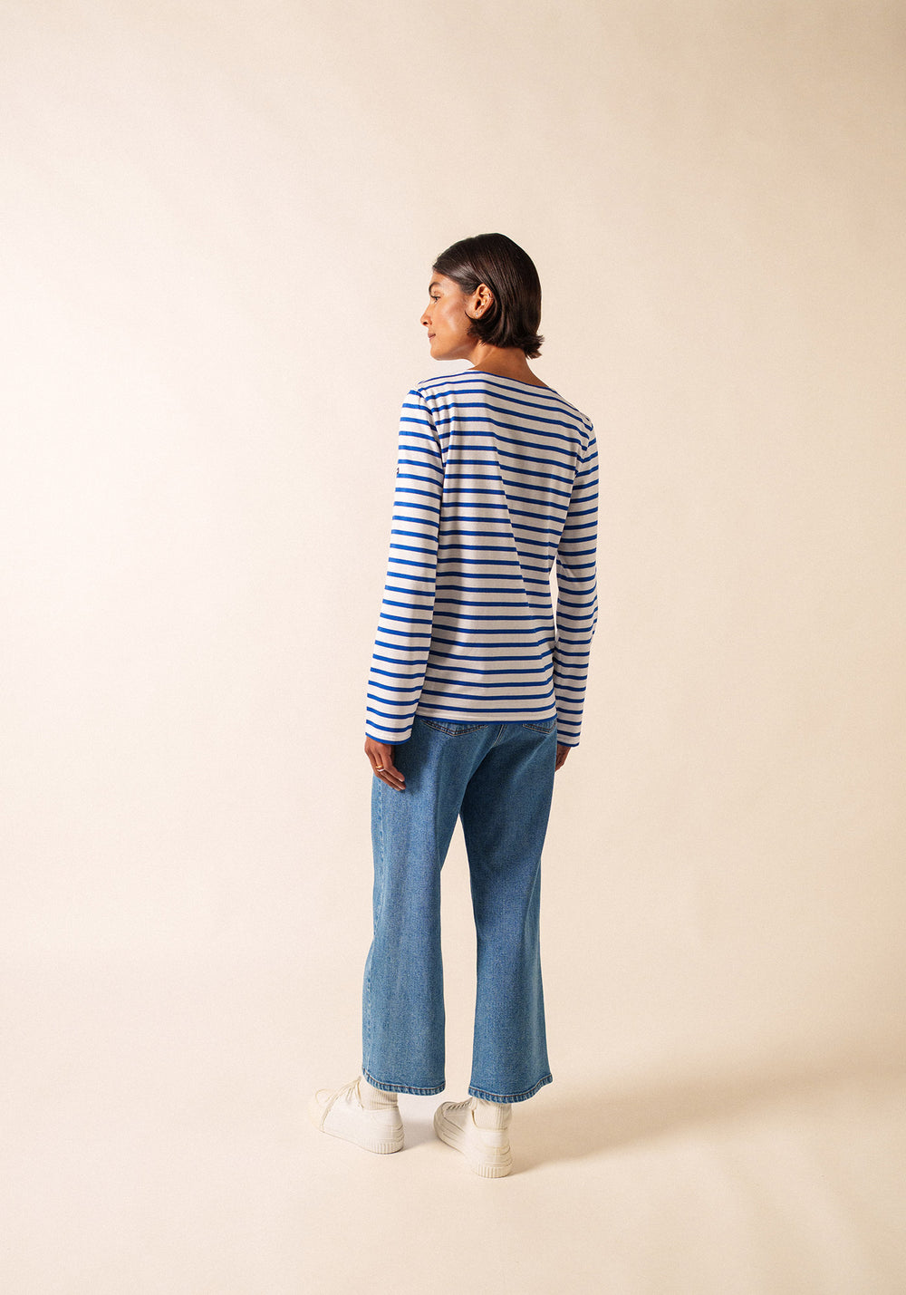 Minquiers Modern Breton Shirt (WHITE / ROYAL BLUE)