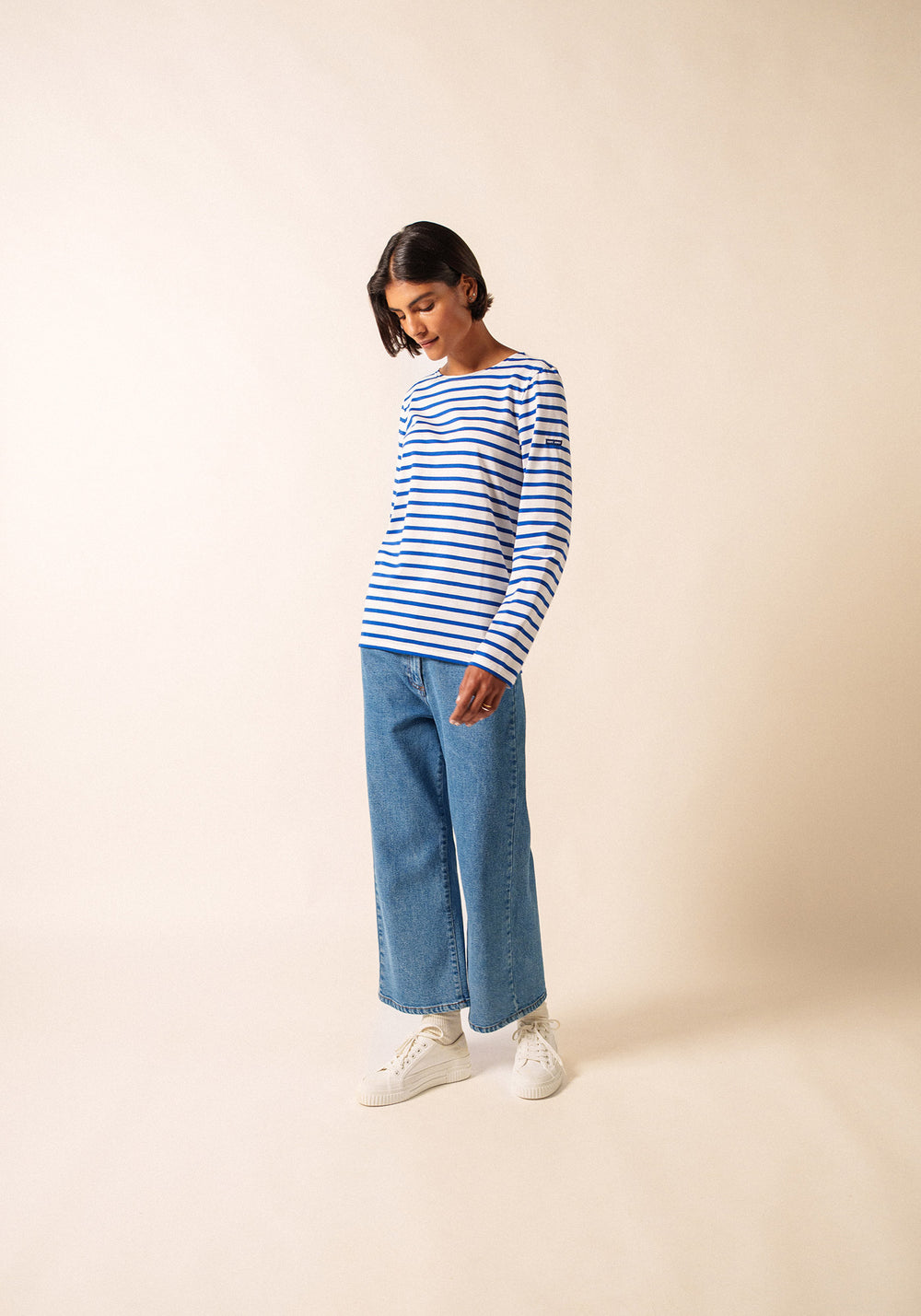 Minquiers Modern Breton Shirt (WHITE / ROYAL BLUE)