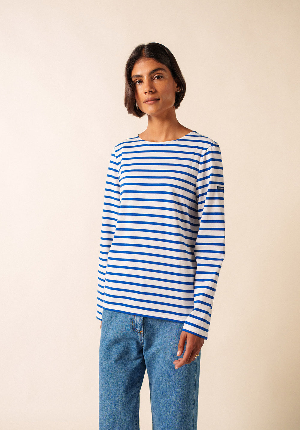 Minquiers Modern Breton Shirt (WHITE / ROYAL BLUE)