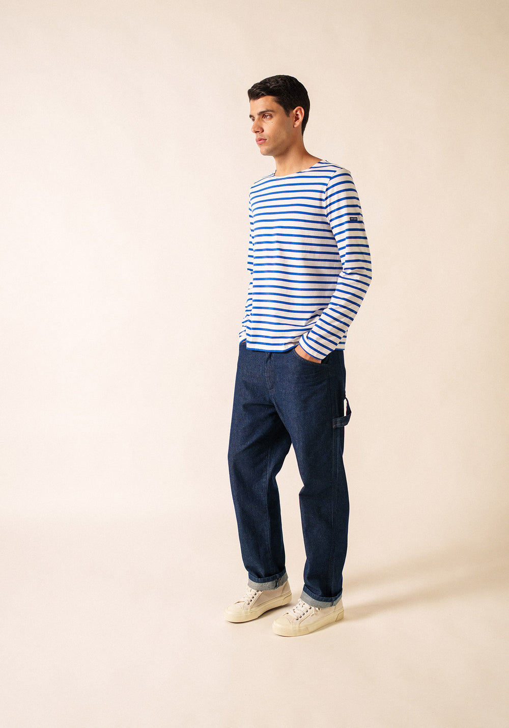 Minquiers Modern Breton Shirt (WHITE / ROYAL BLUE)