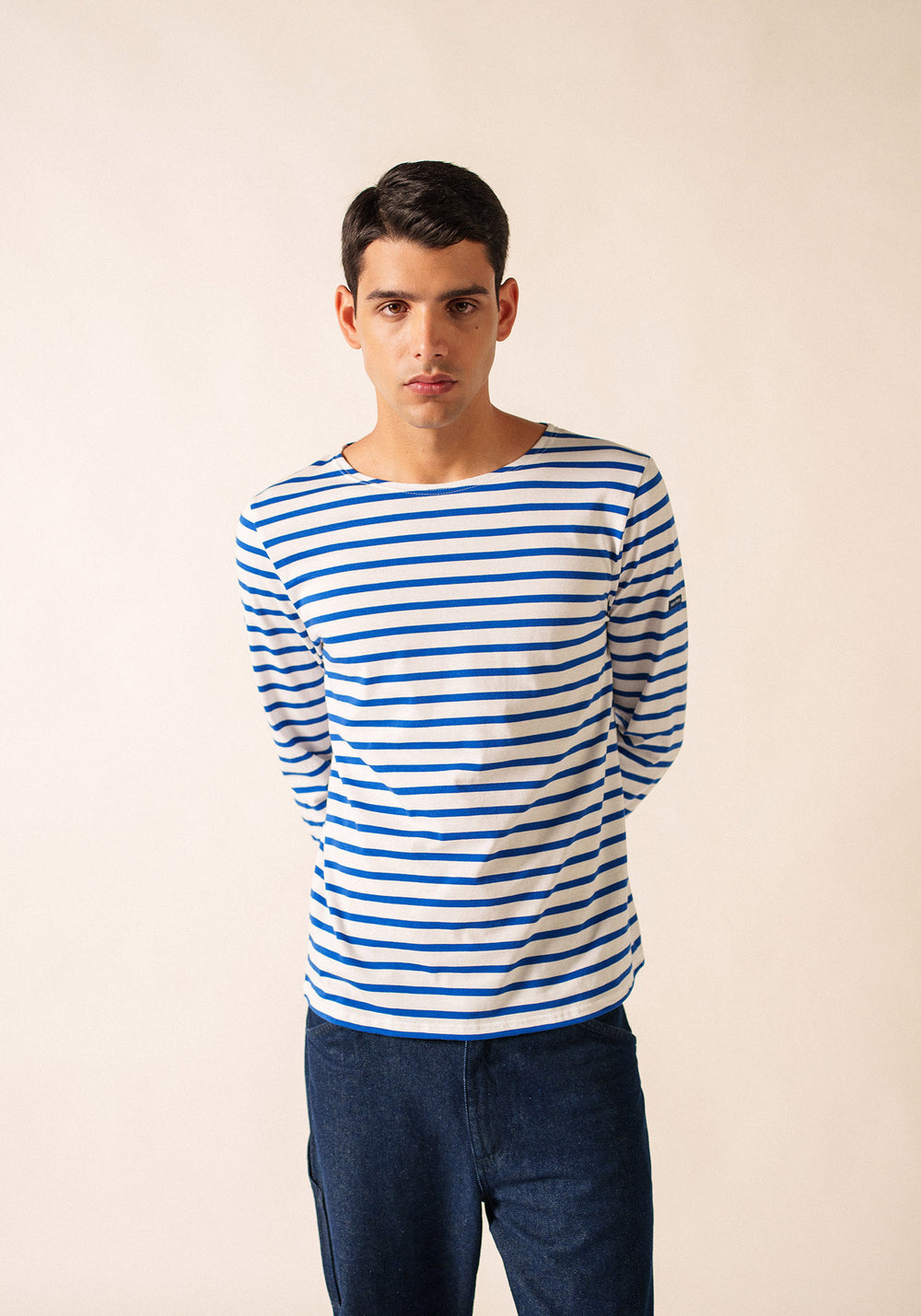 Minquiers Modern Breton Shirt (WHITE / ROYAL BLUE)