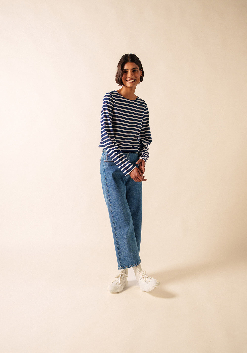 Minquiers Modern Breton Shirt (NAVY / WHITE)