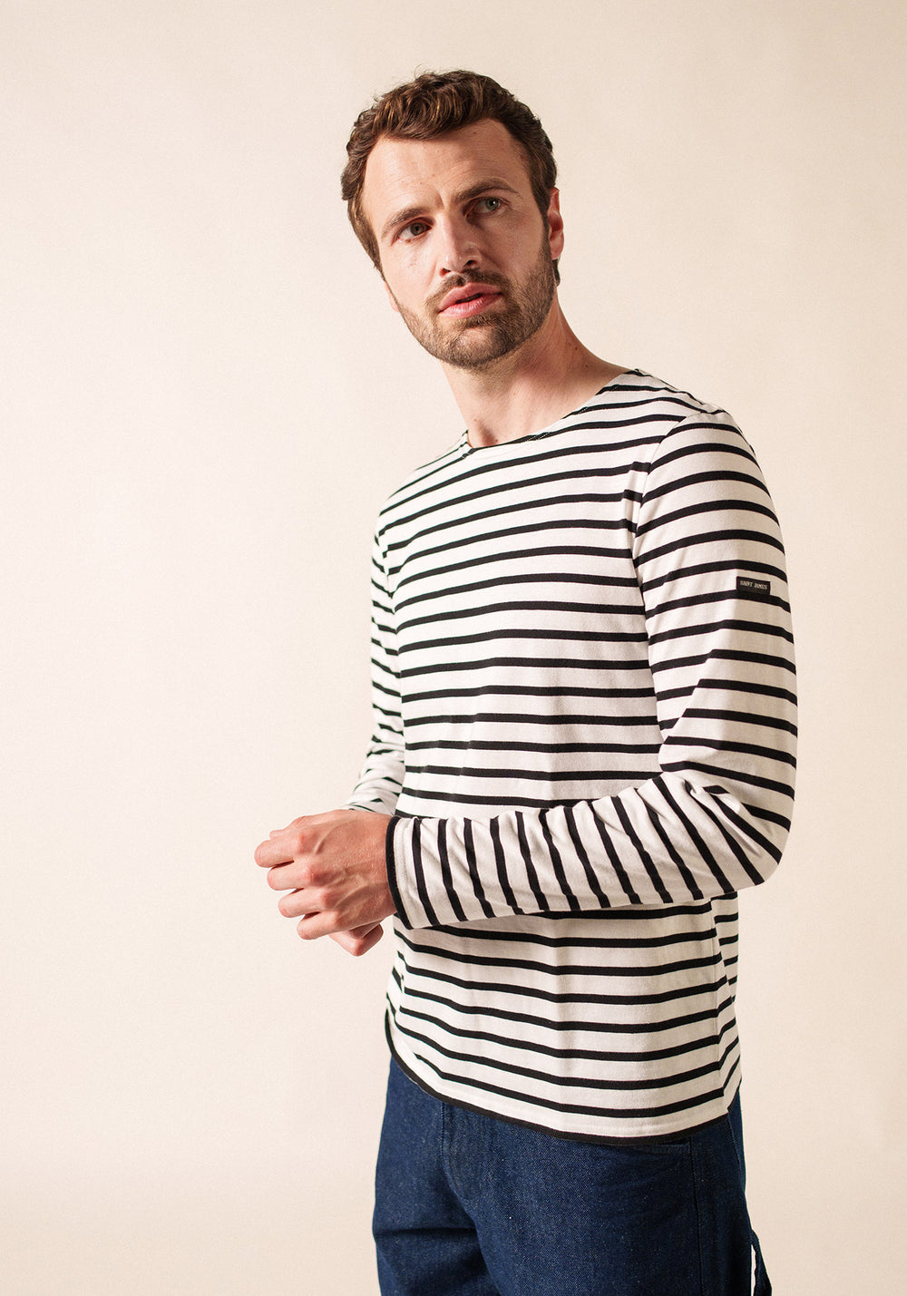 Minquiers Modern Breton Shirt (WHITE / BLACK)