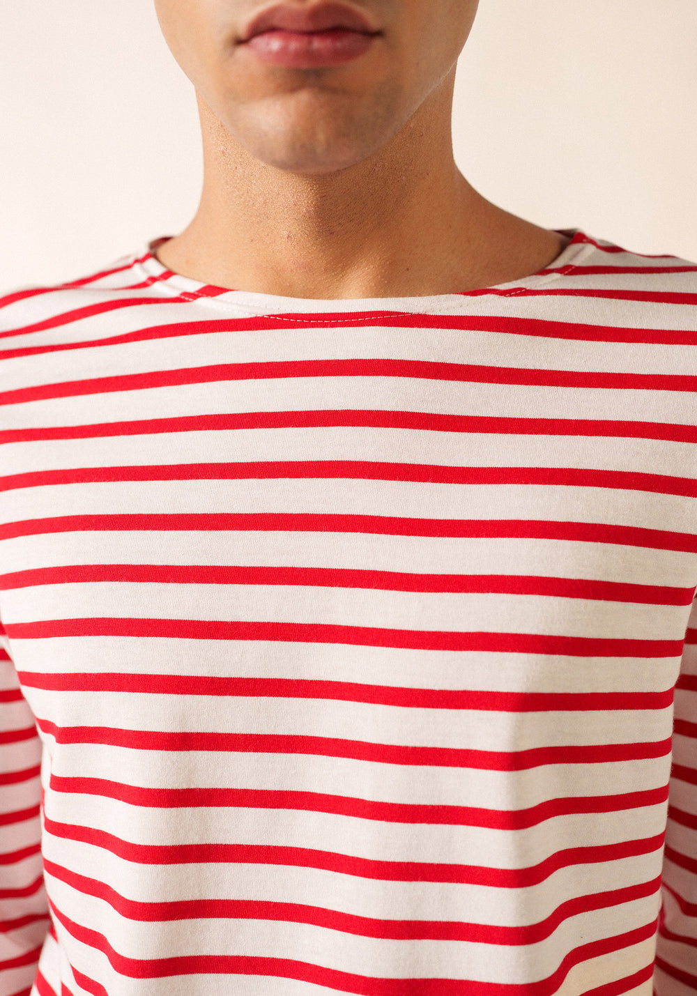 Minquiers Modern Breton Shirt (WHITE / RED)