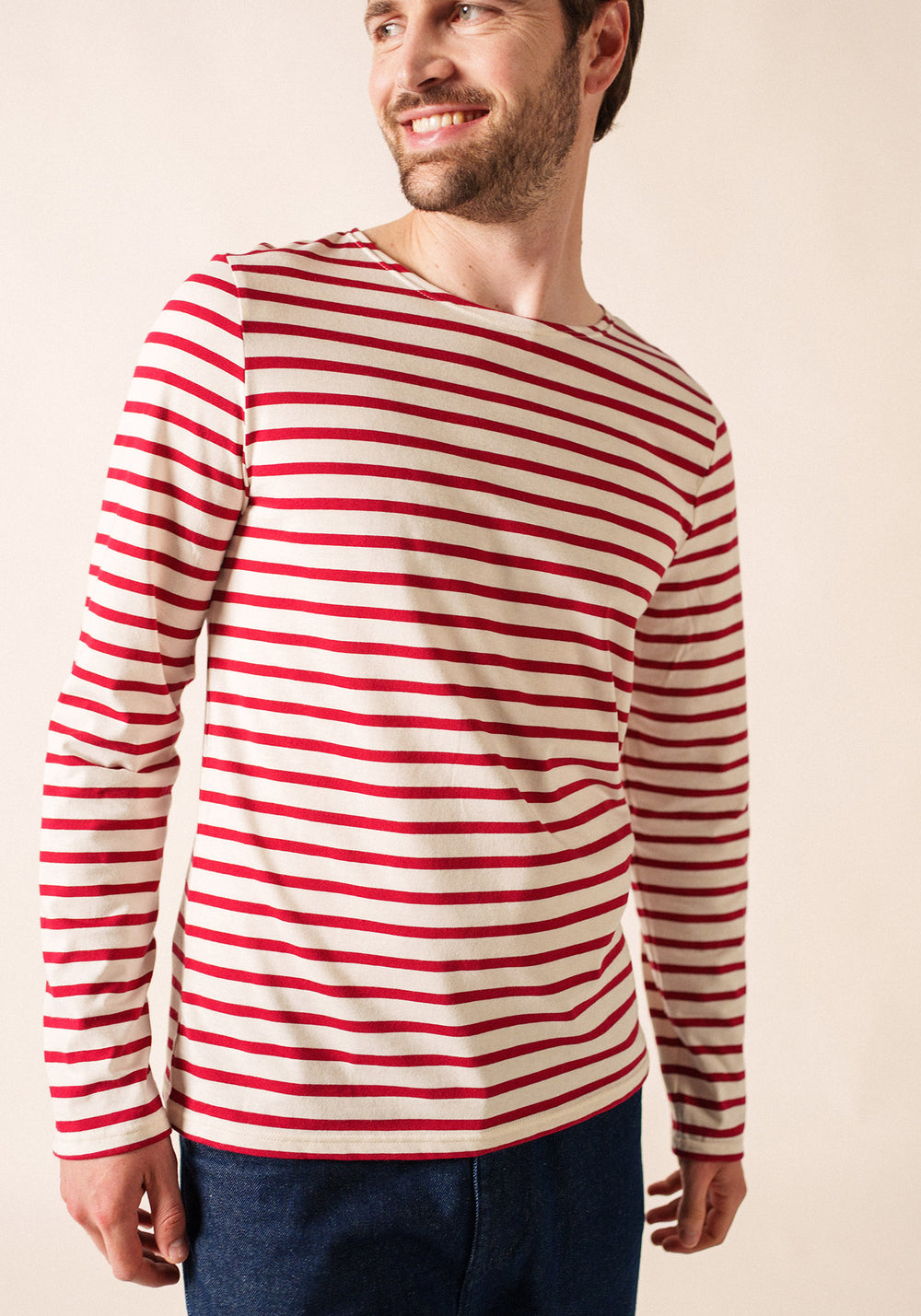 Minquiers Modern Breton Shirt (ECRU / MAROON)
