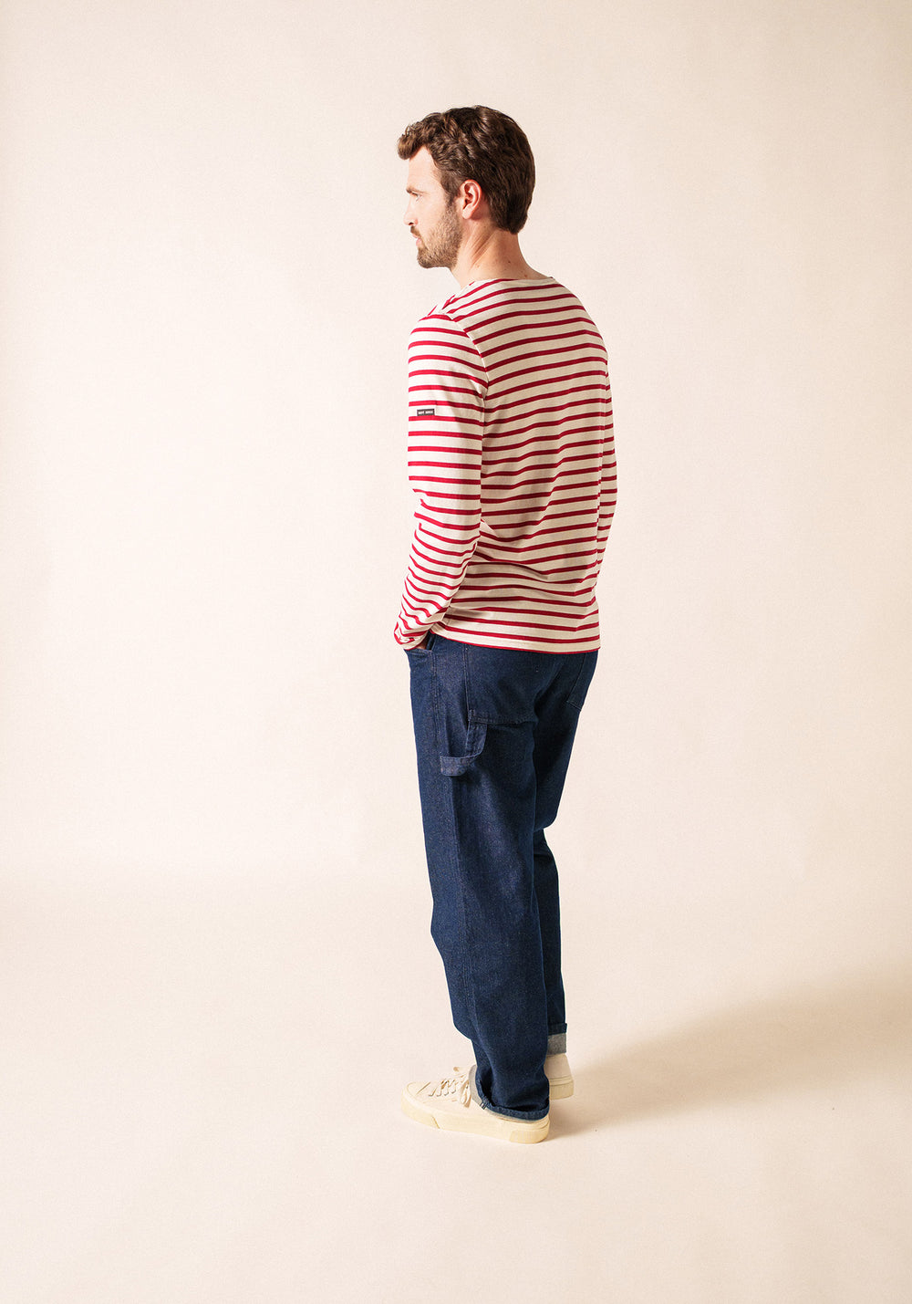 Minquiers Modern Breton Shirt (ECRU / MAROON)