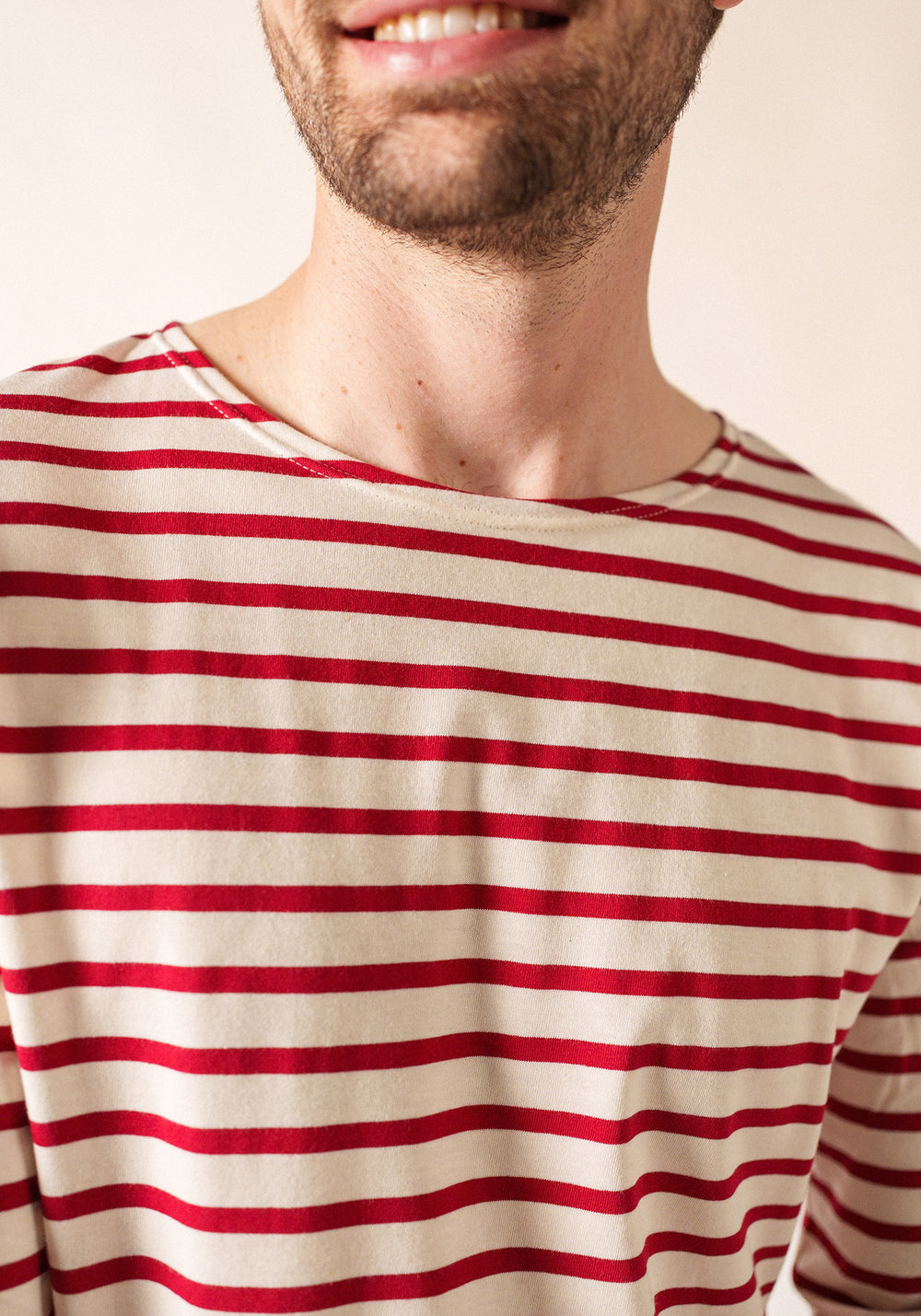 Minquiers Modern Breton Shirt (ECRU / MAROON)
