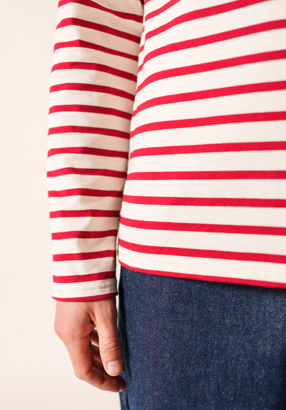 Minquiers Modern Breton Shirt (ECRU / MAROON)