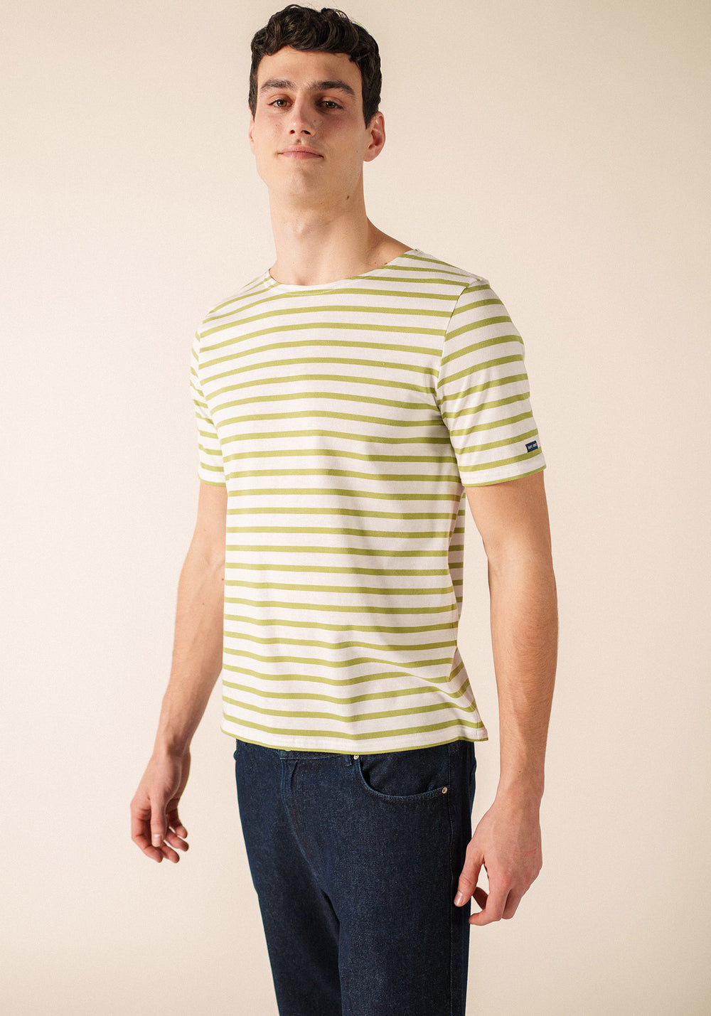 Levant Breton Shirt (WHITE / SAGE OLIVE)