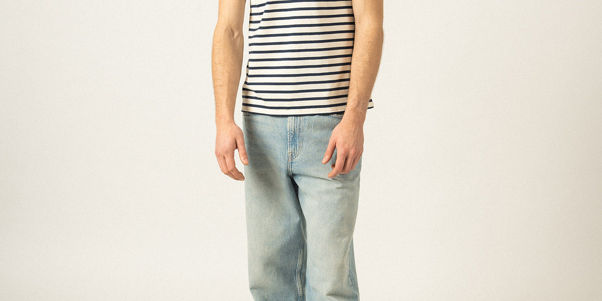 LEVANT MODERN - Breton Stripe Short Sleeve Shirt | Soft Cotton | Unisex Fit  (ECRU / NAVY)