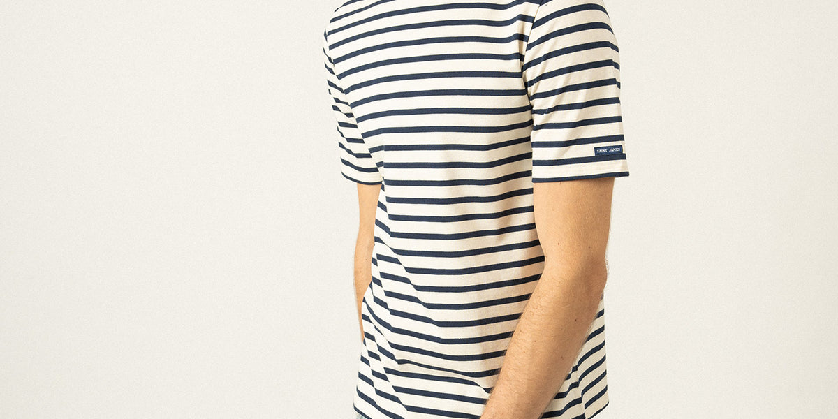 LEVANT MODERN - Breton Stripe Short Sleeve Shirt | Soft Cotton | Unisex Fit  (ECRU / NAVY)