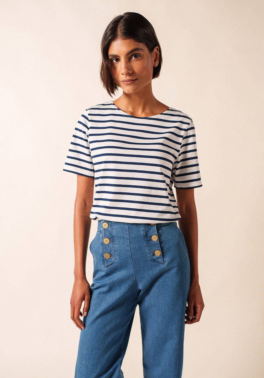 Levant Breton Shirt (WHITE / NAVY)