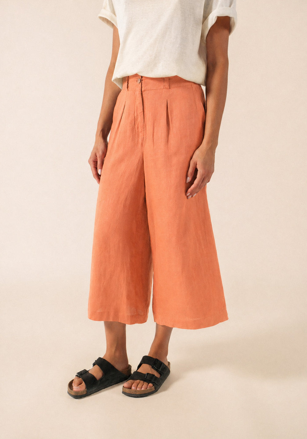 CHLOE Linen Wide-Leg Pants (CLAY)