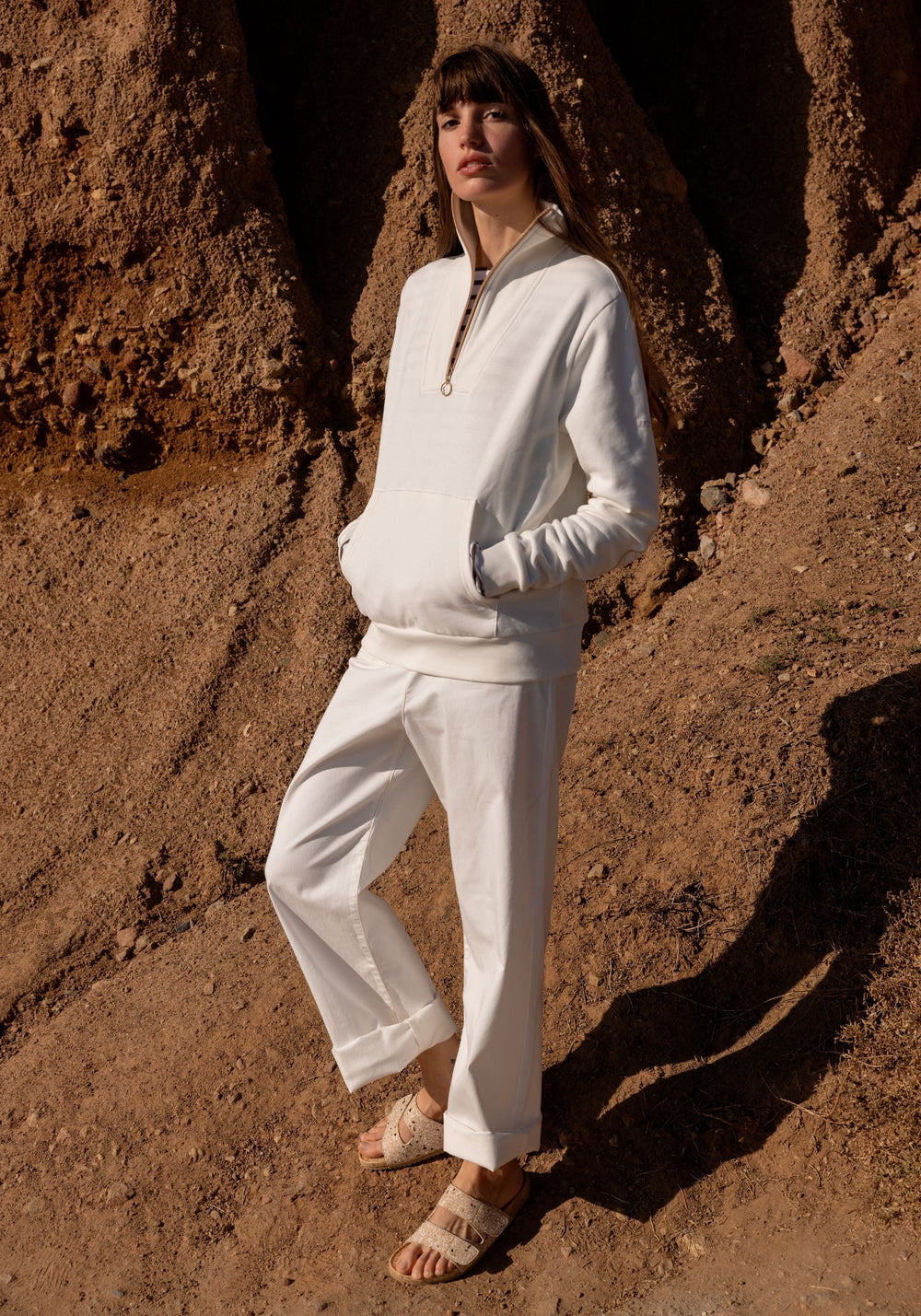 ENZA Cotton Twill Straight Leg Pants (IVORY)