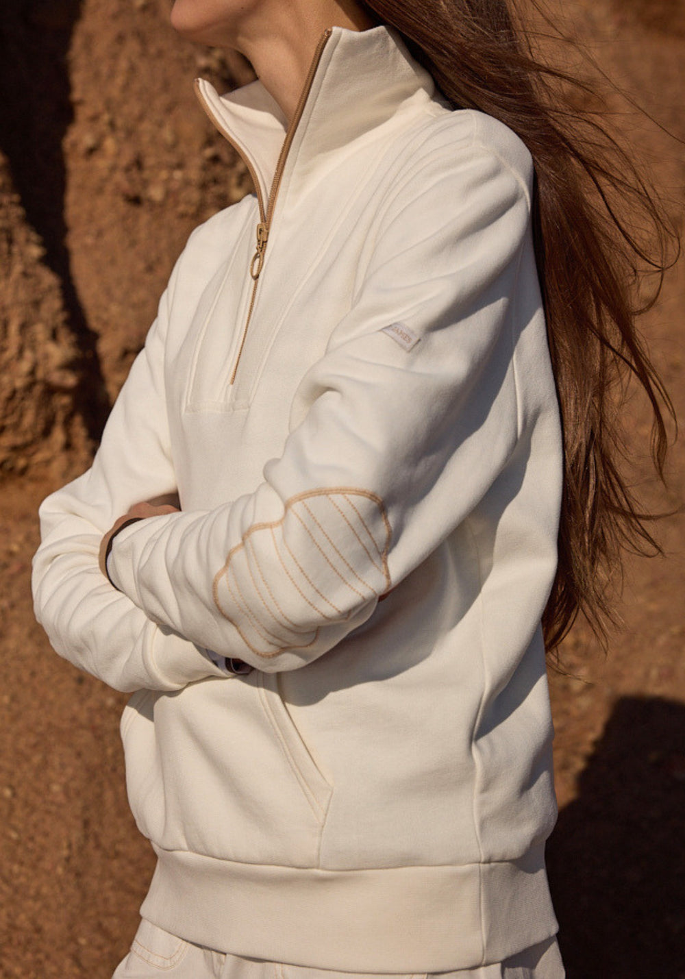 LOU Cotton Fleece Quarter-Zip Sweatshirt (IVORY / SAIL CANVAS)
